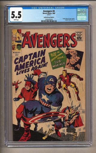 Avengers 4 (cgc 5.  5) White Pages; Golden Record Reprint 1966 Marvel (c 26551)