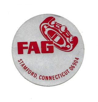 Fag Bearings Stamford Ct Vintage Reflective Coal Mine Sticker Round Red & White