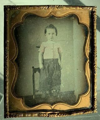 1/6th Plate Daguerreotype Little Boy Standing On Chair