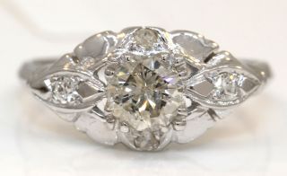 Vintage 14k White Gold Solitaire Ring With 0.  75 Ctw Diamonds N27