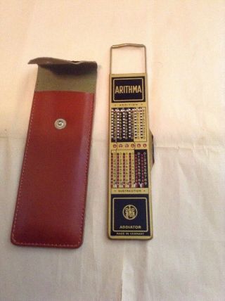 Vintage Arithma Addiator Adding Machine Calculator & Case Germany Metal