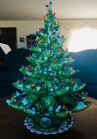 Vintage 23” Ceramic Atlantic Mold 4 Piece Lighted Christmas Tree W/bulbs