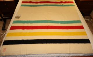 VINTAGE TWO (2) HBC HUDSON ' S BAY COMPANY POINT BLANKET 4 POINT WOOL ENGLAND 2