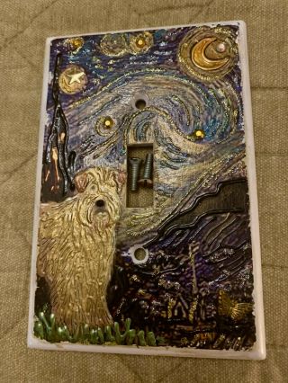 Wheaten Terrier Hand Painted Light Switch Vincent Van Gogh: Starry Night