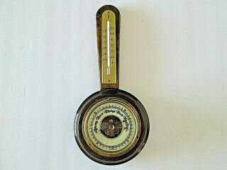 Vintage Mahogany Banjo Style Wall Thermometer Barometer Made In Western Germany