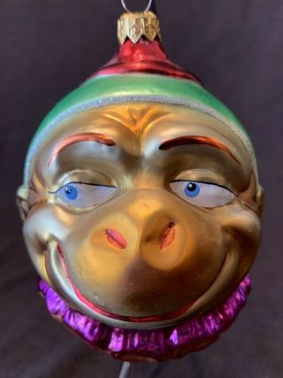 Christopher Radko Monkey Clown Chimp Jester Face Christmas Ornament 4 1/2 " H