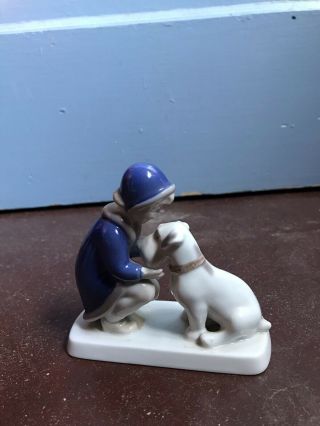 Denmark Bing & Grondahl Girl With Dog Porcelain Figure 2163