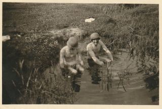 Vintage Photograph,  Nude Young Soldier Bathing In River,  Gay Interest