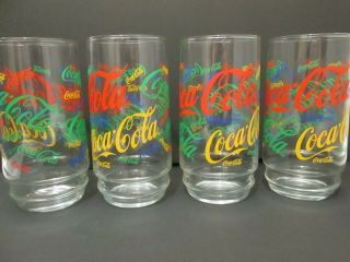 Vtg/retro Coca Cola Multi Colored Logo Drinking Glass Set Of 4