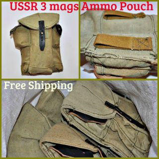 Soviet Russian Rifle Ammo Pouch Canvas Bag 3 Magazines Unissued Military Surplus