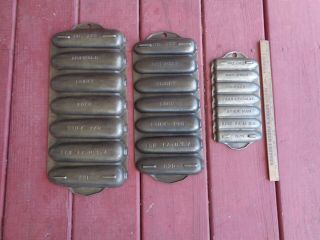 3 Different Sizes Early Griswold Cast Iron Corn Stick Pans 262,  273,  283