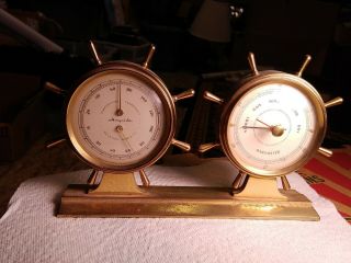 Airguide Vintage Nautical Thermometer And Barometer Sailing Ship Wheels