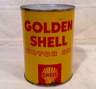 Vintage Nos - Golden Shell Motor Oil 1 Qt.  Metal Can Shell Oil Company