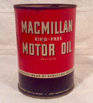 Vintage 1946 Macmillan Ring Motor Oil Can 1 Quart Metal