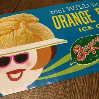 Vtg Breyers Ice Cream Paper Litho Advertising Sign Retro Girl Hat Sunglasses