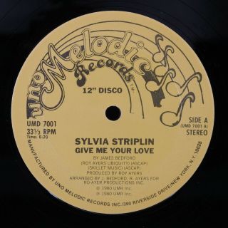Sylvia Striplin Give Me Your Love Uno Melodic 12 " Vg,  Shrink Hear