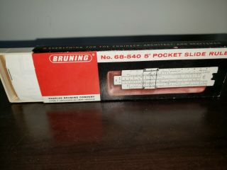 Bruning 5 " Pocket Slide Rule,  Incl.  Case And Instructions No.  68 - 540