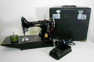 Vintage 1941 Singer Featherweight 221 Sewing Machine,  With Foot Pedal,  And Case