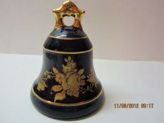 Vintage Limoges Porcelain Bell - Cobalt Blue & Gold - Made In France -