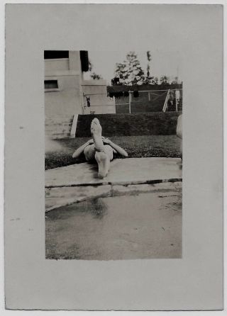 Old Photo Man Wearing Swimsuit Feet Sole View By Pool 1920s