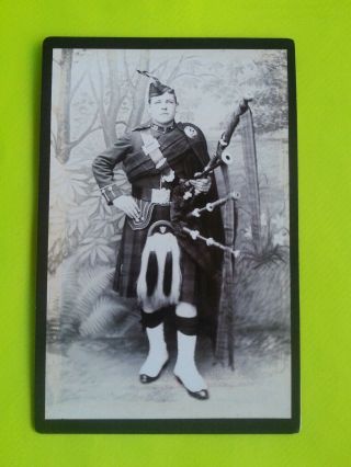 Cabinet Photo Scottish Soldier,  Bagpipes Kilt Sporran Bonnet Highland Regiment