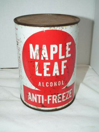 Rare Vintage 50s Maple Leaf Anti - Freeze Can 1 Quart Canada - Bilingual - No Bottom