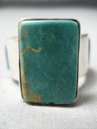 Vintage Navajo Squared Green Turquoise Sterling Silver Inlay Ring