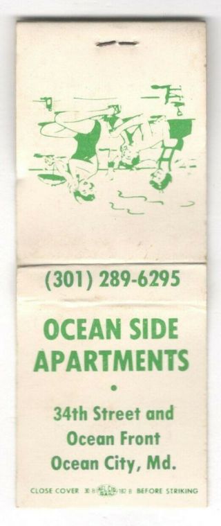 Ocean Side Apartments Ocean City Maryland Vintage Matchbook Cover B76