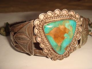 Vtg.  Fred Harvey Era Old Pawn Navajo Sterling Royston Turquoise Cuff Bracelet
