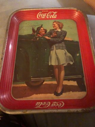 Vintage 1942 Coca Cola 2 Girls At Car Serving Tray