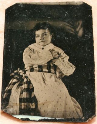 Antique Post Mortem Tintype Photo Little Girl With Hands Crossed On Her Heart