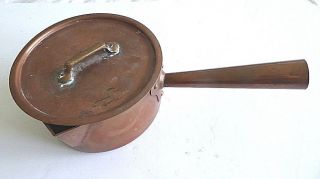 Vintage French France Heavy Solid Copper Sauce Pot Pan Cookware W Lid & Spout 7 "
