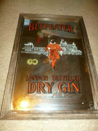Vintage Beefeater Mirror Bar Sign London Distilled Dry Gin Wall Decor Man Cave