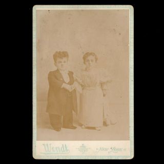 1896 Cabinet Card - Ringling Circus Dwarf Midgets Major Noble & Mary Jane Winner