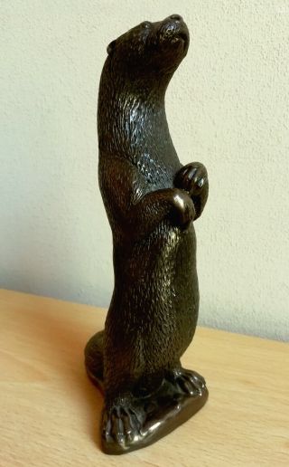 Cold Cast Bronze Unmarked 7” Figurine Of Standing Otter
