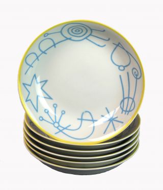 Joan Miro For Habitat Set Of 6 Bowls 7 3/4 " Sky Blue And Yellow