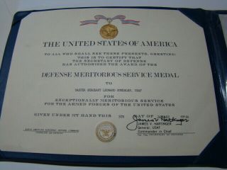 Usaf 1984 Defense Meritorious Service Medal Certificate And Holder No Medal Inc