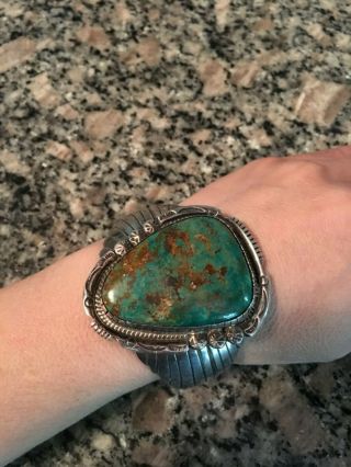 Vintage Native American Hopi Sterling Silver Turquoise Cuff Bracelet Wow
