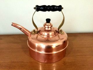 Vintage Simplex Solid Copper Teapot/ Kettle Wood - Brass Handle Made In England