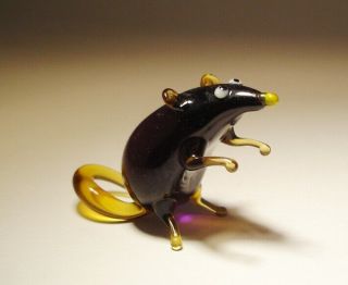 Blown Glass Art Animal Small Brown Mouse Rat Figurine Standing