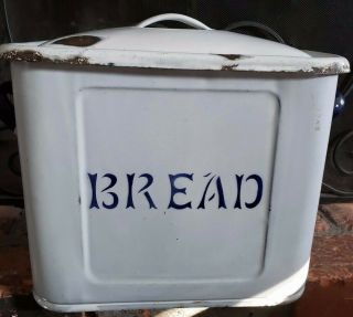 Vintage Style Enamelware Bread Box Distressed White Large Metal Retro Look