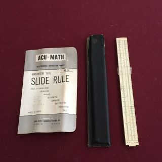Vintage Slide Rule With Case Made In Usa,  Plus Acu - Math Instructions Booklet
