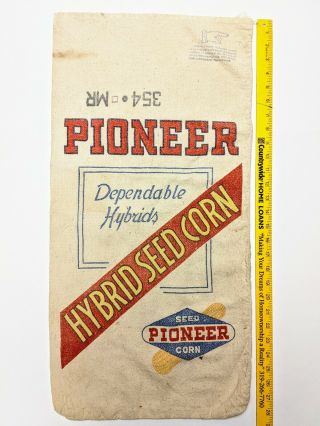 Vtg Pioneer Hi - Bred Hybrid Seed Corn Cloth Sack Bushel Bag Farm Advertising