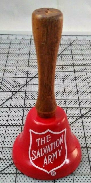 Salvation Army 4 " Ringer Kettle Bell Wood Handle Red Metal Bell Vintage (w1