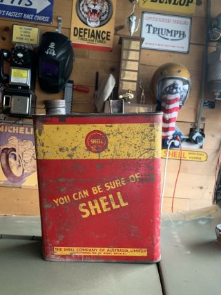 Early Shell Motor Oil One Gallon Flat Metal Can Hot Rod Petrolmania