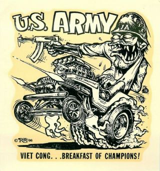 Vintage 1966 Ed Big Daddy Roth Decal,  Us Army Viet Con Breakfast Of Champions