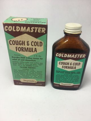 Vintage Coldmaster Cough & Cold Formula W/box Drugmaster St Louis Missouri Glass