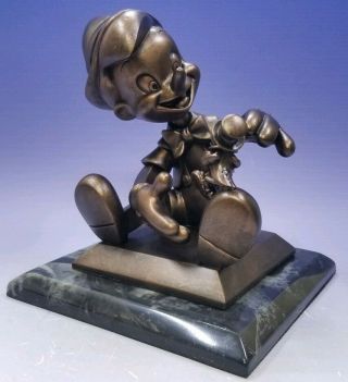 Authentic Disney Bronze Pinocchio & Jiminy Cricket Statue/figure W/marble Base