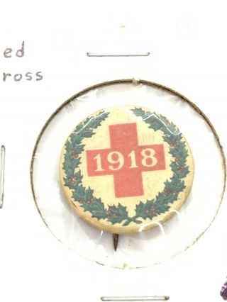 Vintage Wwi Red Cross " 1918 " Button Pin Back By Ehrman Malden Mass 7/8” Dia.