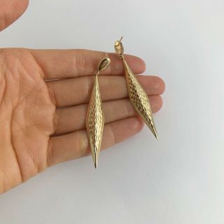 Vintage Geometric Dangle Drop Earrings 14K Yellow Gold,  2.  5 Inches,  3.  50 Grams 3